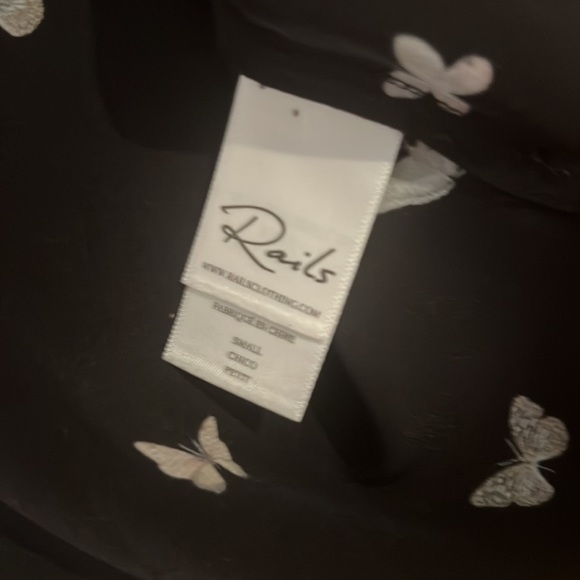 Rails Black 100% Silk Butterfly Print Long Sleeve Button Up Blouse S - Picture 5 of 7